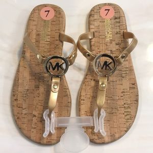 💗MICHAEL KORS Gold Jelly Cork Flip Flop Sandals💗